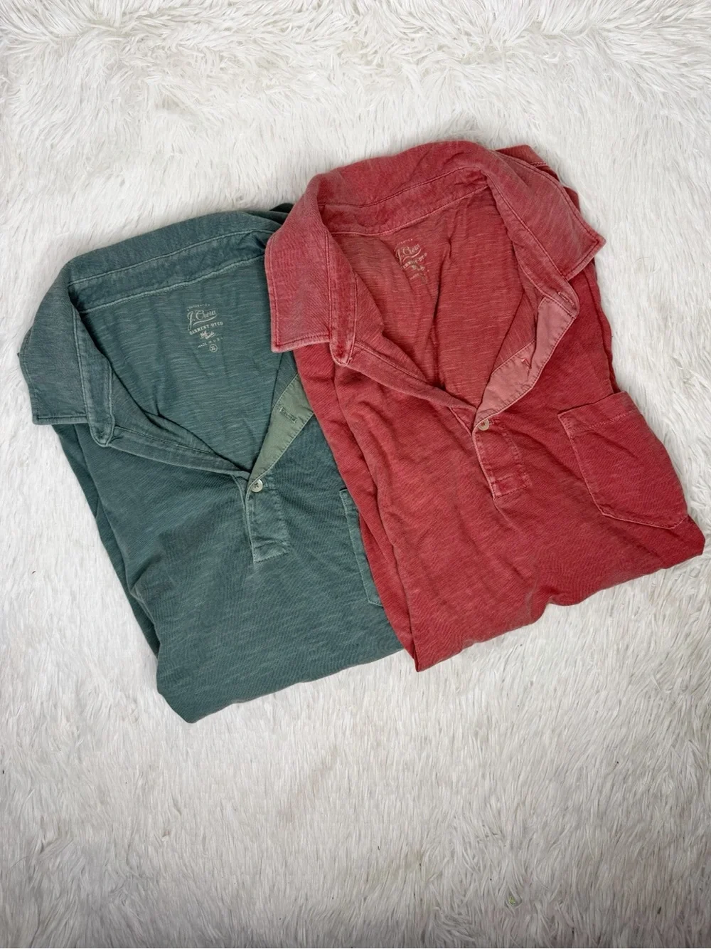 J. CREW / lot of (2) red green garment dyed slub cotton polo shirts / XL